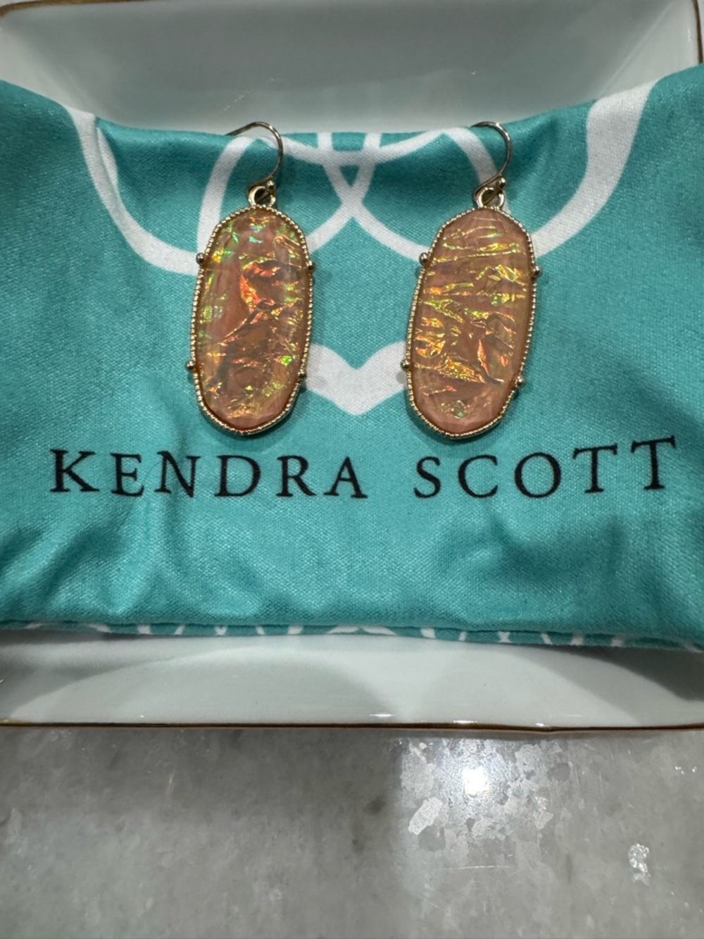 Kendra Scott Gold-Trim Iridescent Rose Quartz Oval Drop Earrings